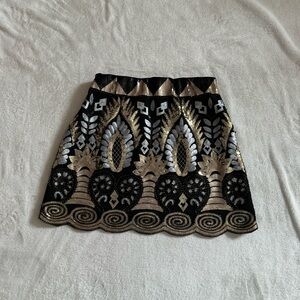 Vici Black and Gold Embroidered Mini Skirt